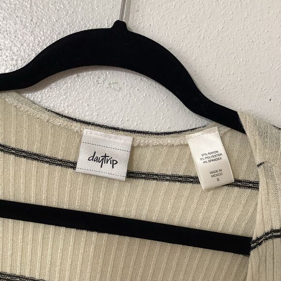 Daytrip Minimalist Chic Cozycore Slouchy Striped Cream Long Open Cardigan Small - Picture 5 of 10